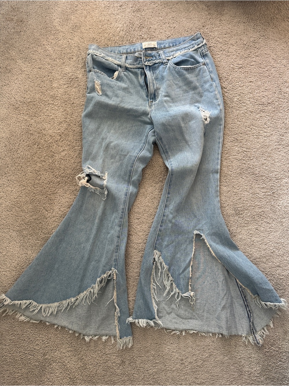 Light Blue Distressed Flare Jeans - Women